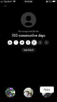 Insight Timer showing 100 consecutive days