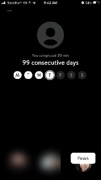 Insight Timer showing 99 consecutive days