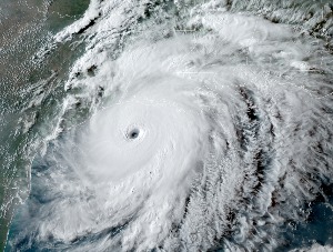 Satellite image of a hurricane — illustrating the eye of the storm metaphor for meditation